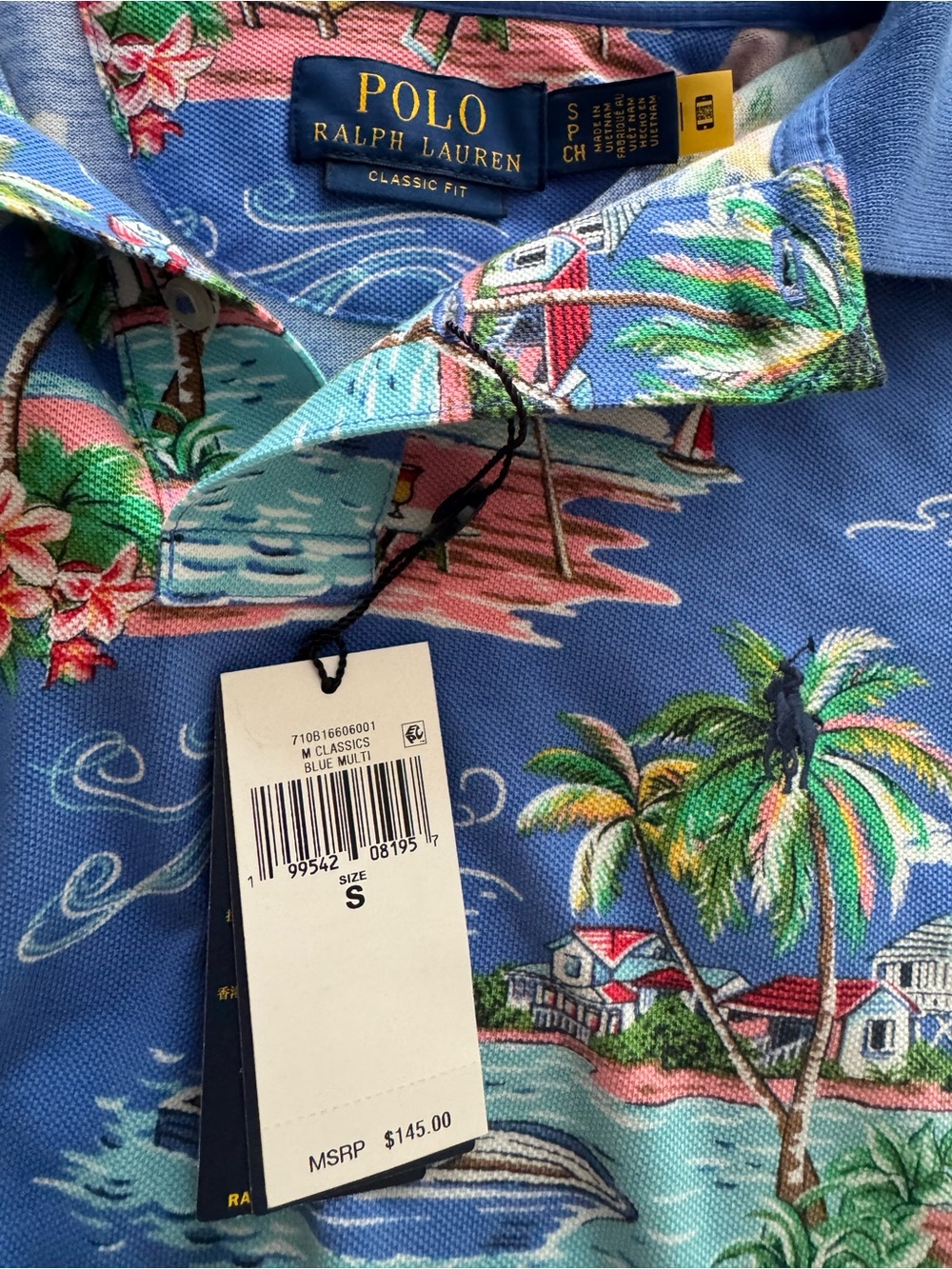 Polo by Ralph Lauren Blue Tropical Print Polo Shirt - Picture 2 of 3